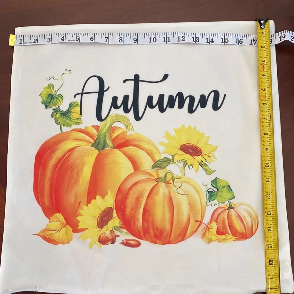 Pumpkin & Sunflower Print Cushion Cover Without Filler 4 set